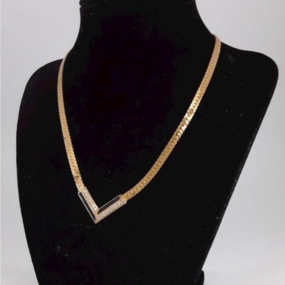 Christian Dior Rhinestone & Enamel
Chevron Necklace
